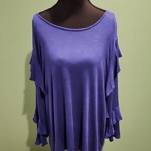 Liz Claiborne Women's Purple Blouse with Ruffled Sleeves